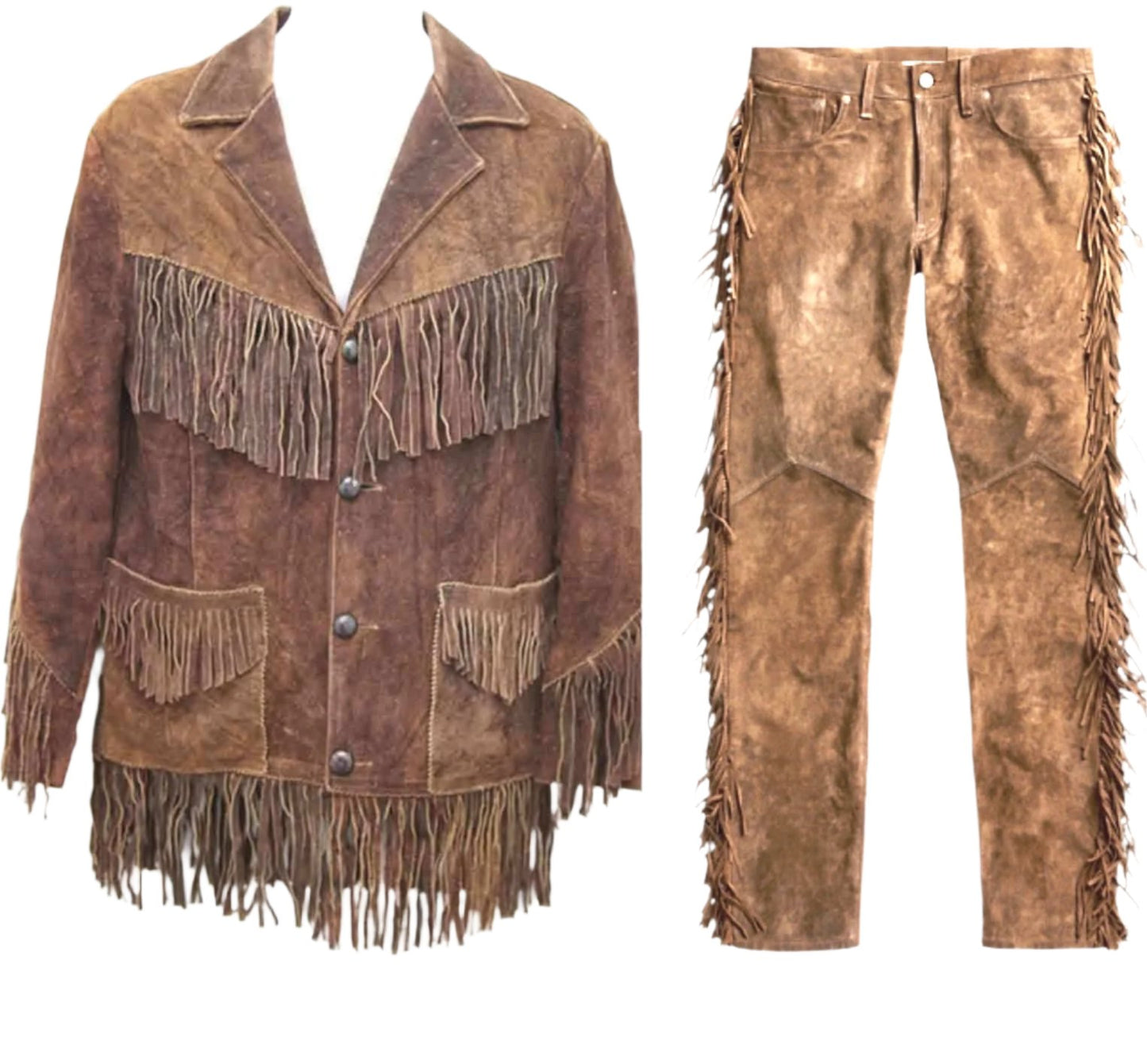 Western Brown Suede Leather Fringe Suits Jacket & Pant WJP118