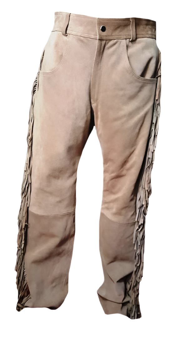 Western Beige Suede Leather Fringe Shirt & Pant Western Outfit For Men WSP124
