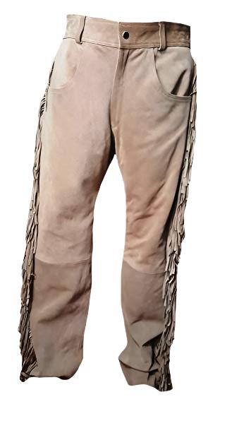 Western Beige Suede Leather Fringe Shirt & Pant Western Outfit For Men WSP124