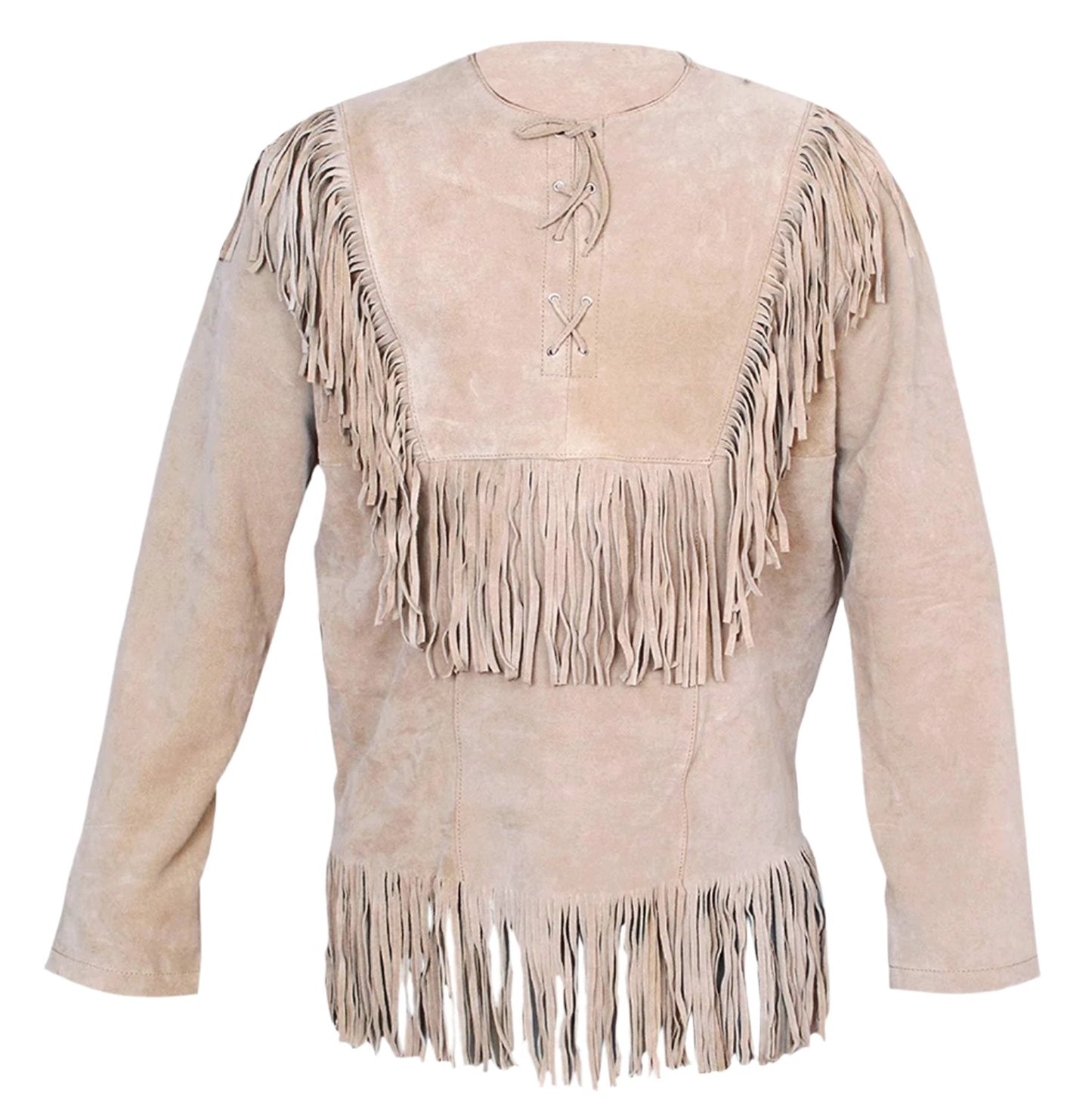 Western Beige Suede Leather Fringe Shirt & Pant Western Outfit For Men WSP124