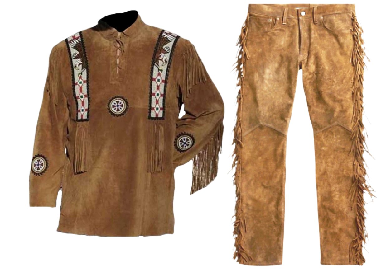 Western Brown Suede Leather Fringe Suits Eagle  Shirt & Pant WJP103