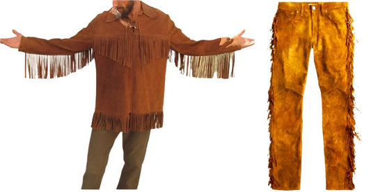 Western Brown Suede Leather Fringe Suits Shirt & Pant WJP106