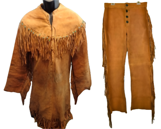 Western Brown Suede Leather Fringe Suits Shirt & Pant WJP107