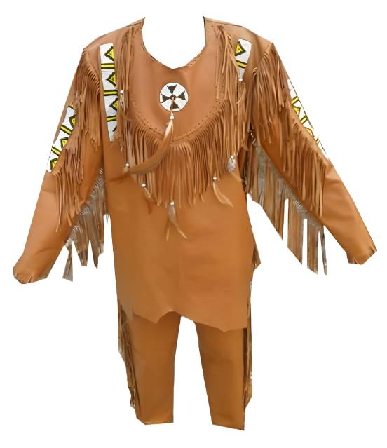 Western Brown Leather Fringe Suits Shirt & Pant WJP104