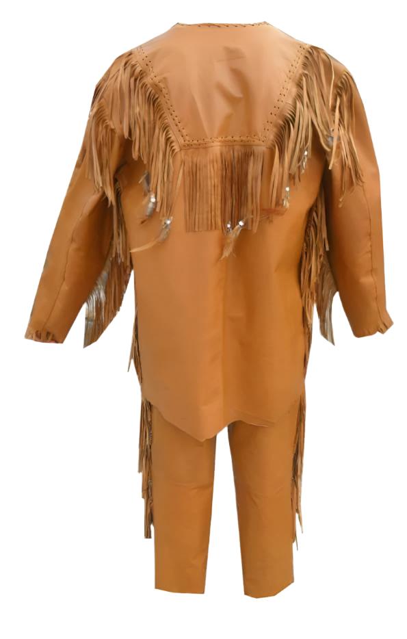 Western Brown Leather Fringe Suits Shirt & Pant WJP104