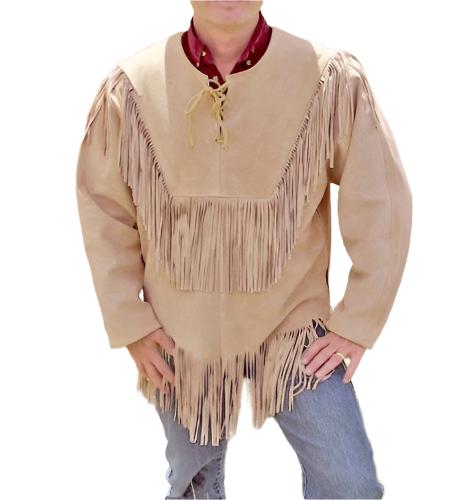 Western Beige Suede Leather Fringe Shirt & Pant Western Outfit WSP122