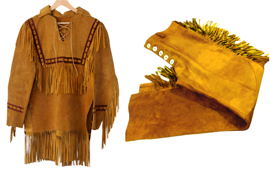 Western Brown Suede Leather Fringe Suits Shirt & Pant WJP108