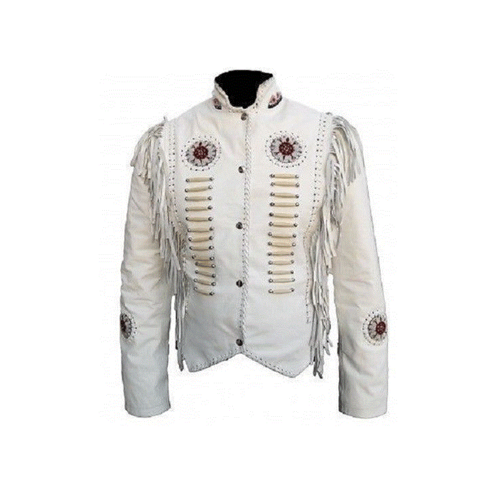 Cowgirl Leather Fringes Beaded Jacket with Bones WWJ775
