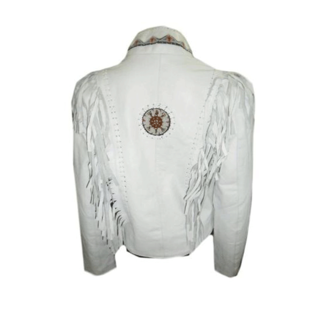 Cowgirl Leather Fringes Beaded Jacket with Bones WWJ775