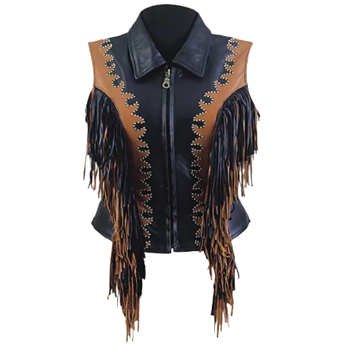 Cowgirl's Western Black & Brown Leather Fringe Vest CGV441