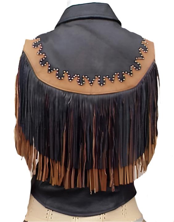 Cowgirl's Western Black & Brown Leather Fringe Vest CGV441