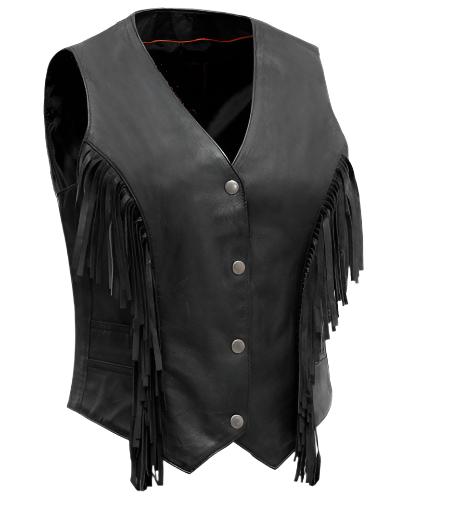 Cowgirl's Western Black Leather Fringe Biker Vest CGV434
