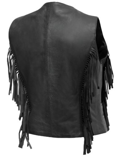 Cowgirl's Western Black Leather Fringe Biker Vest CGV434