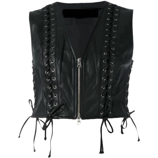 Cowgirl's Western Black Leather Short Top Vest CGV442