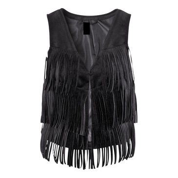 Cowgirl's Western Black Suede Leather Fringe Vest CGV449