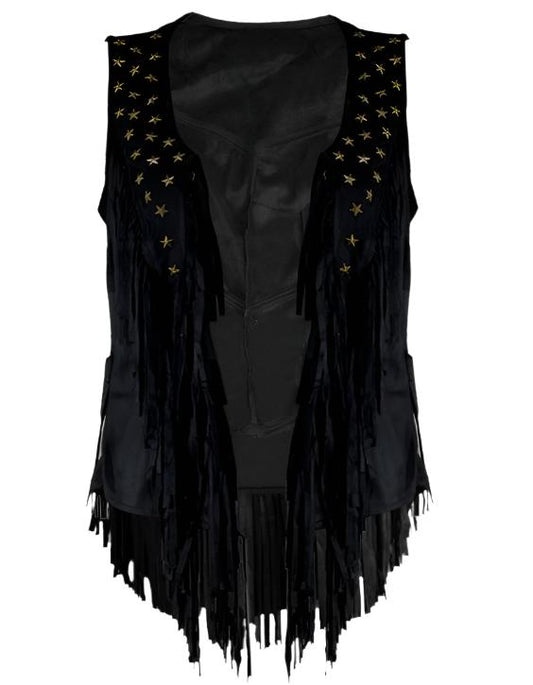 Cowgirl's Western Black Suede Leather Fringe Vest CGV420