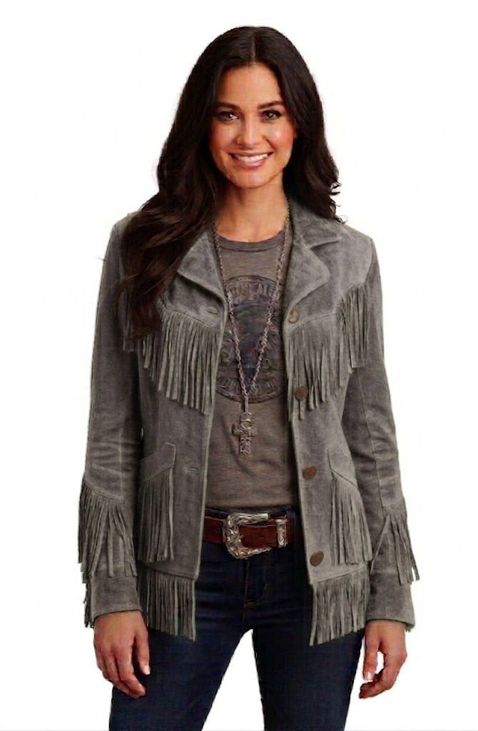 Women's Western Fringe Suede Jacket – Vintage Cowboy Style Tassel Jacket in Rust Brown WWJ762