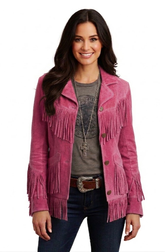 Women's Western Fringe Suede Jacket – Vintage Cowboy Style Tassel Jacket in Rust Brown WWJ762
