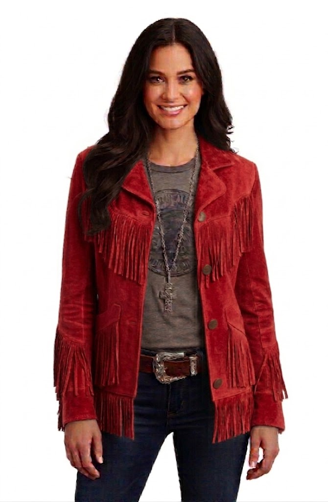 Women's Western Fringe Suede Jacket – Vintage Cowboy Style Tassel Jacket in Rust Brown WWJ762
