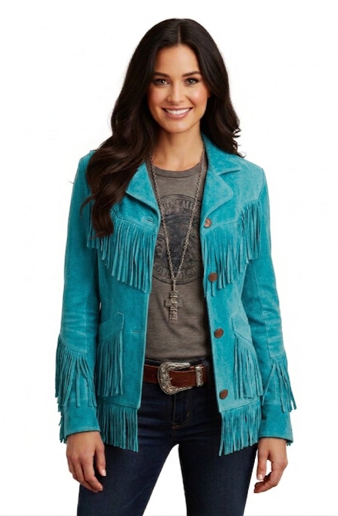 Women's Western Fringe Suede Jacket – Vintage Cowboy Style Tassel Jacket in Rust Brown WWJ762
