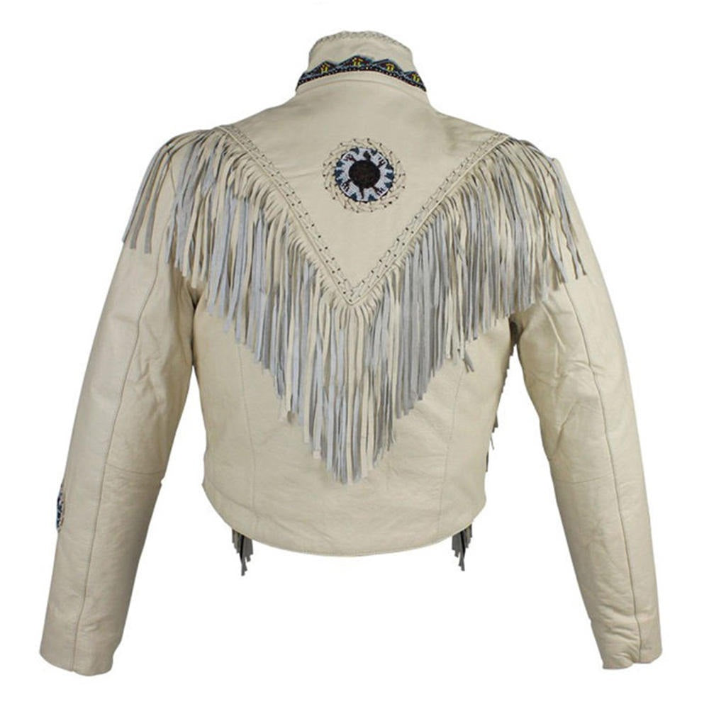 Cowgirl Leather Fringes Beaded Jacket with Bones WWJ775