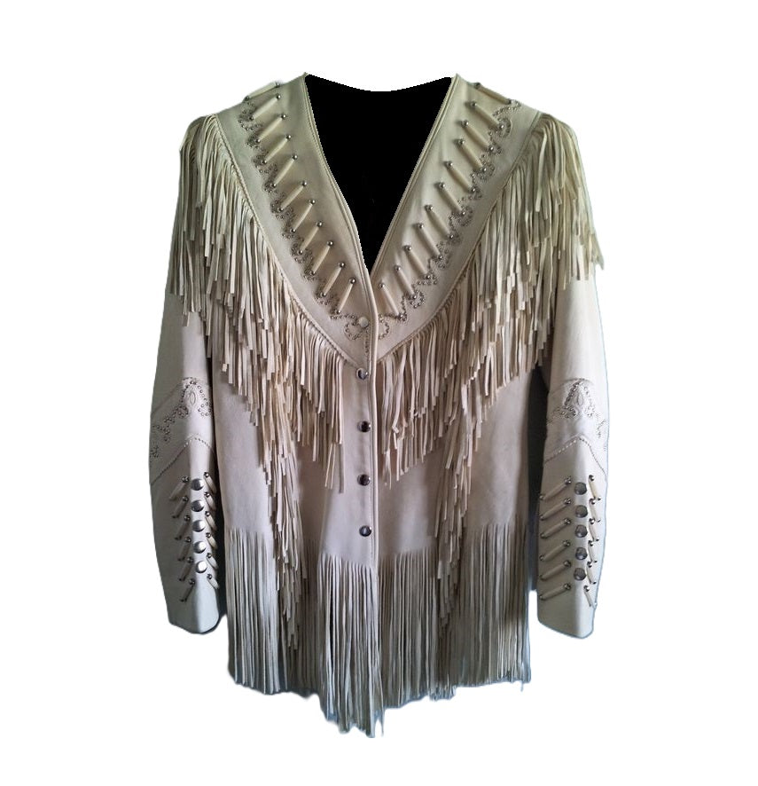 Cowgirl Black Leather Bones Fringes Jacket For Woman WWJ559