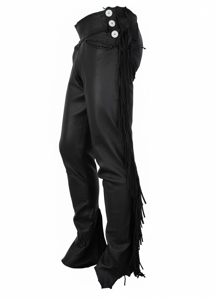 Men's New Tan Brown Buckskin leather Western Fringes Pants Ragged WLP-26