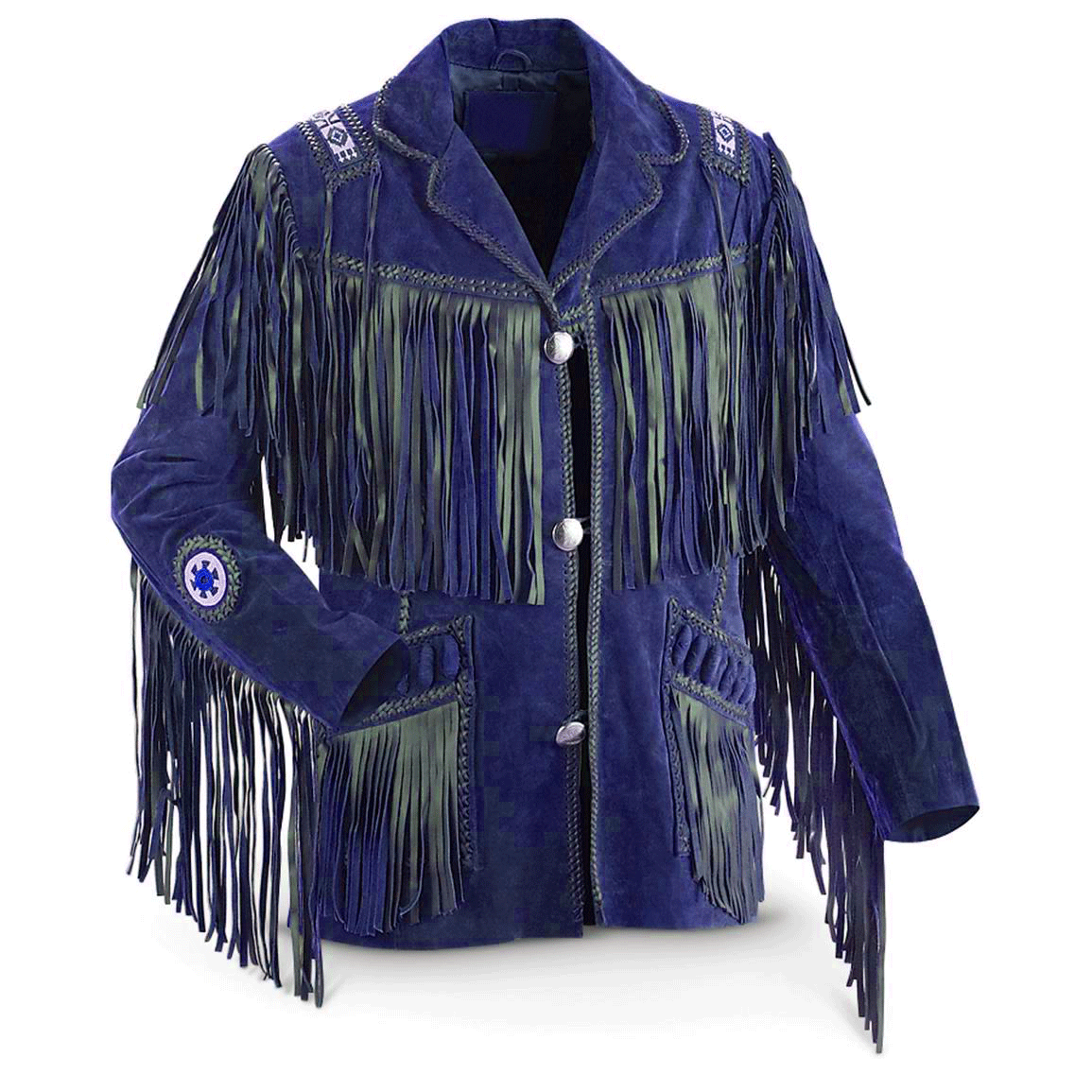 Men's Western Brown Suede Leather Fringe Bead Jacket MW822