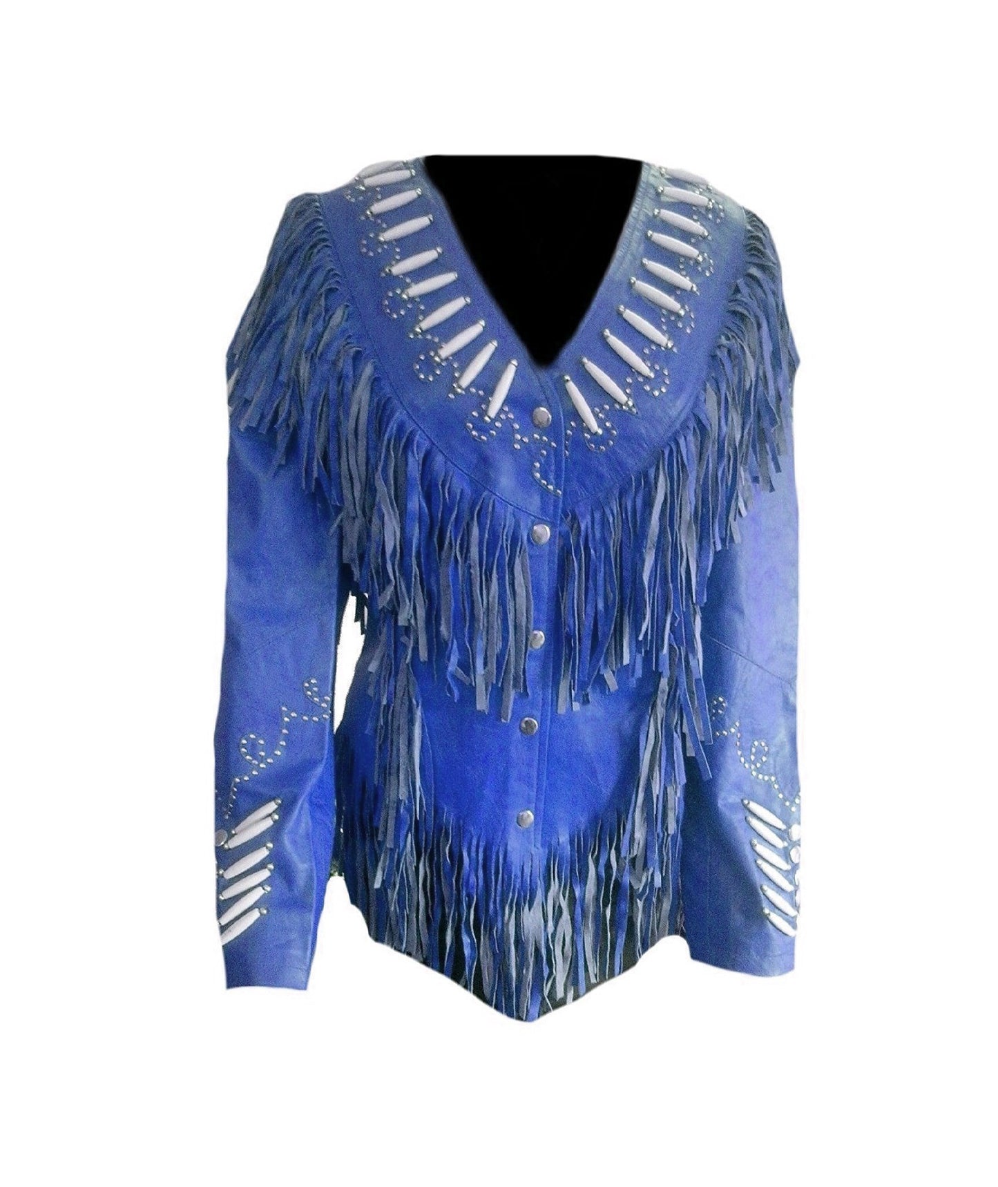 Cowgirl Black Leather Bones Fringes Jacket For Woman WWJ559
