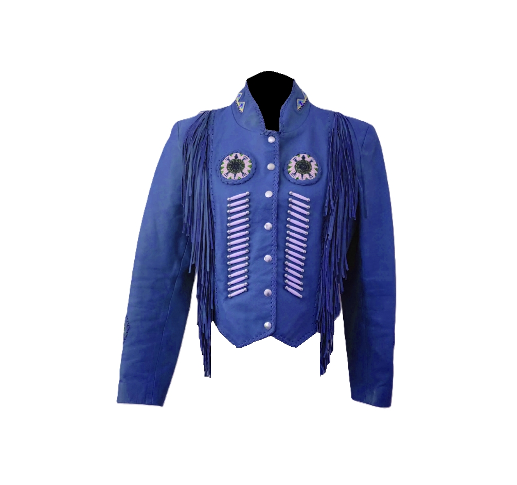 Cowgirl Leather Fringes Beaded Jacket with Bones WWJ775