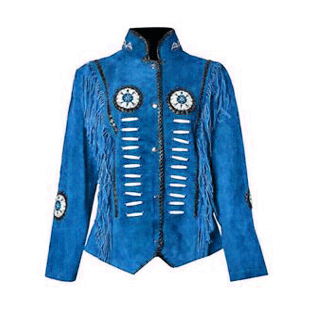 Cowgirl New Suede Leather Fringe Bone Beaded Jacket WWJ782