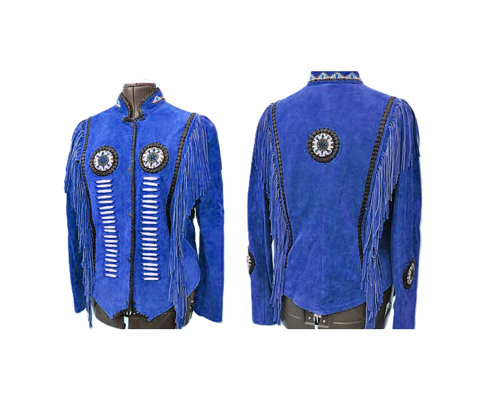 Black Suede Leather Fringe Beaded Jacket Coat For Women WWJ552
