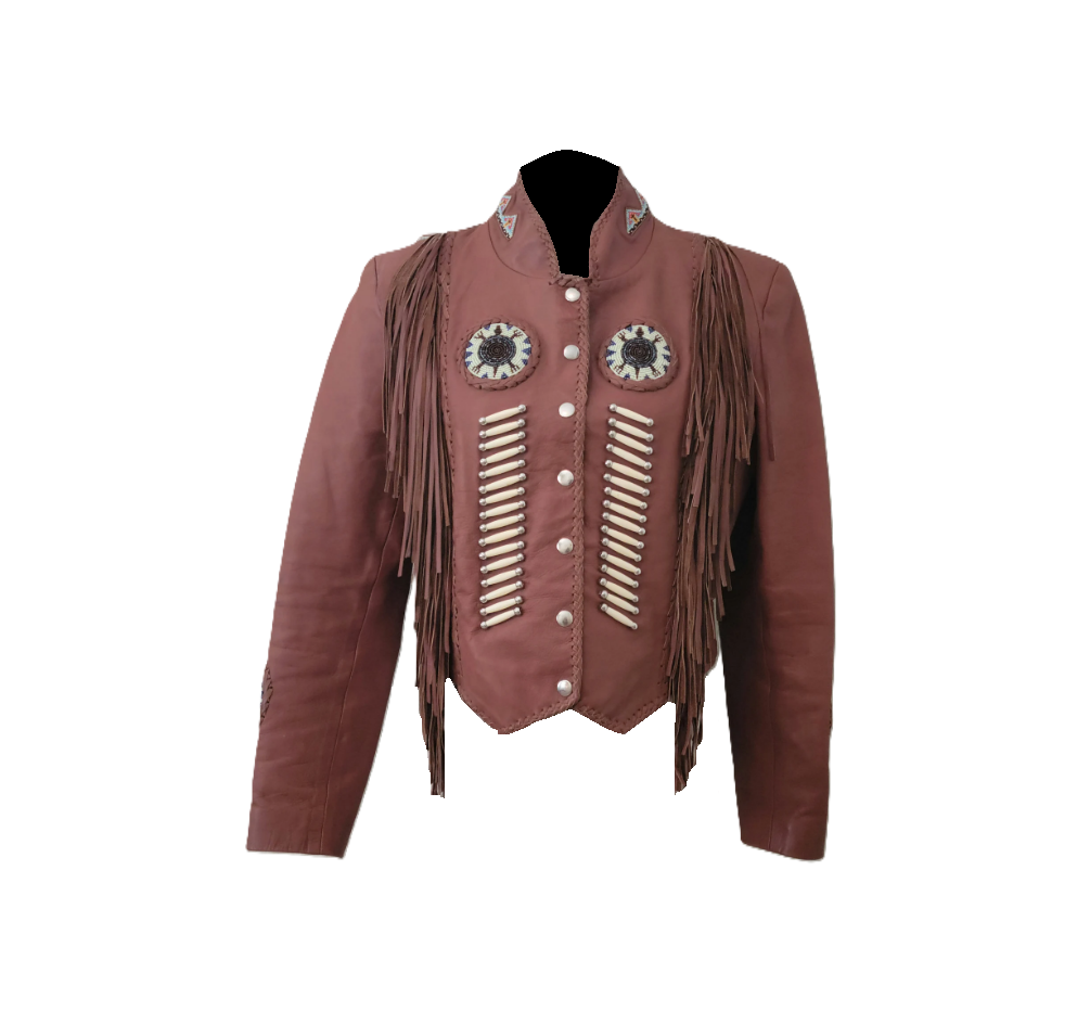 Cowgirl Leather Fringes Beaded Jacket with Bones WWJ775