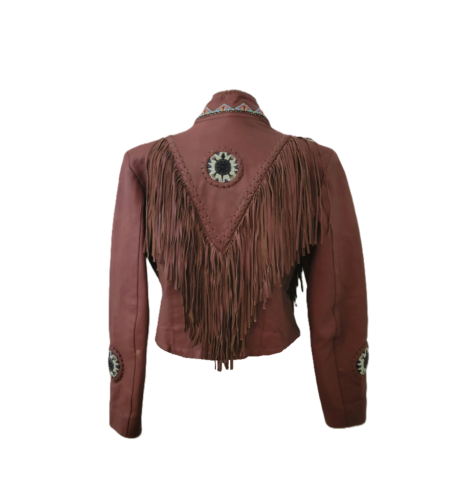 Cowgirl Leather Fringes Beaded Jacket with Bones WWJ775