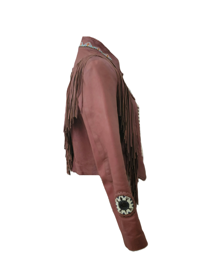 Cowgirl Leather Fringes Beaded Jacket with Bones WWJ775