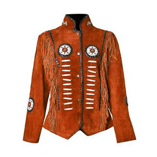 Cowgirl New Suede Leather Fringe Bone Beaded Jacket WWJ782