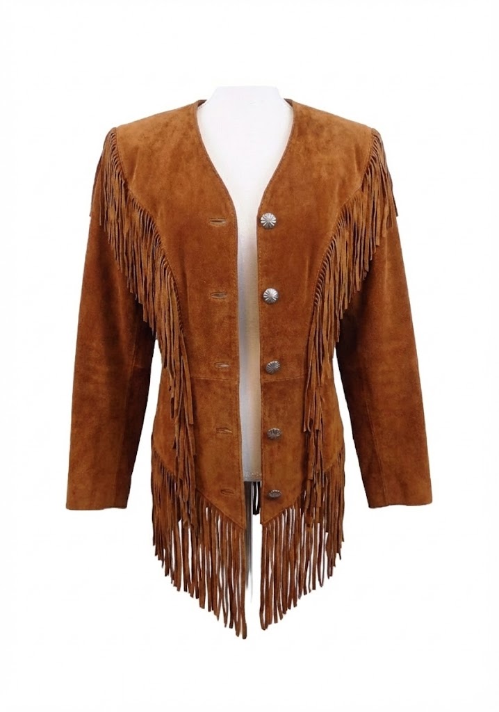 Black Suede Leather Fringe Jacket Coat  For Women WWJ542