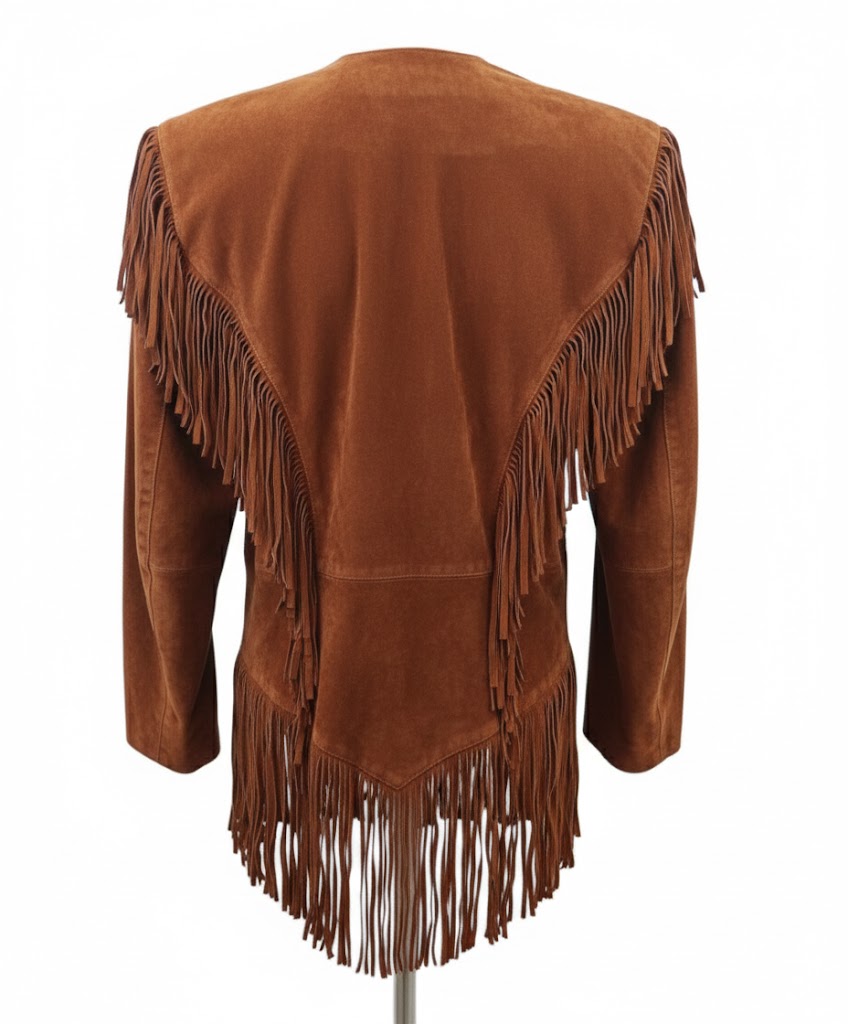 Black Suede Leather Fringe Jacket Coat  For Women WWJ542