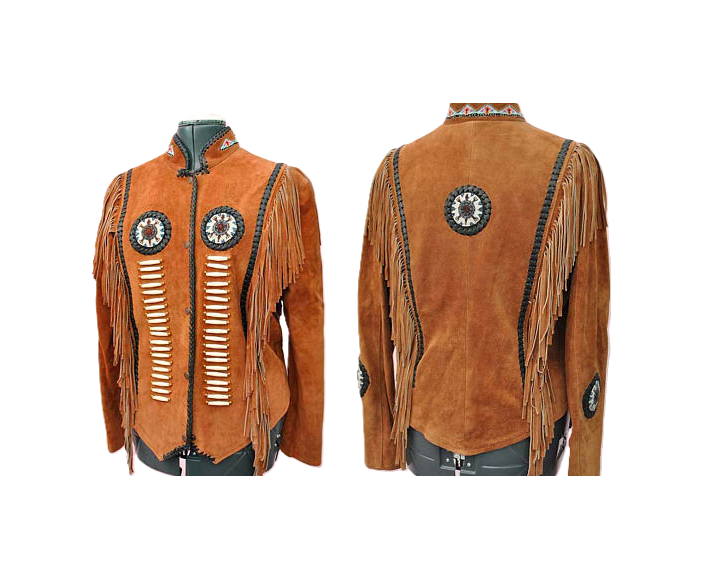 Black Suede Leather Fringe Beaded Jacket Coat For Women WWJ552