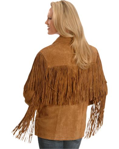 brown suede leather coat with fringes for woman 
