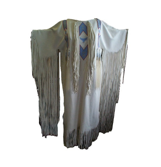 Native Women's White Leather Long Fringes Wedding Dress Powwow Regalia PWD103