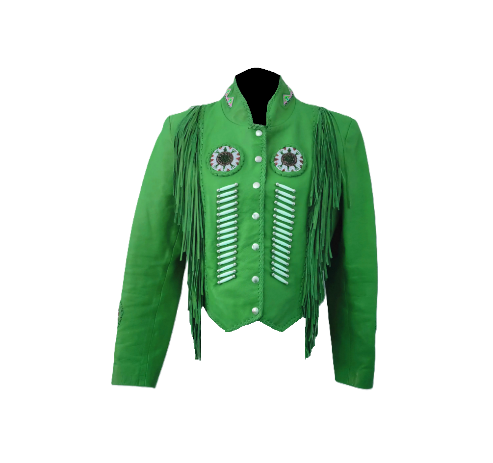 Cowgirl Leather Fringes Beaded Jacket with Bones WWJ775