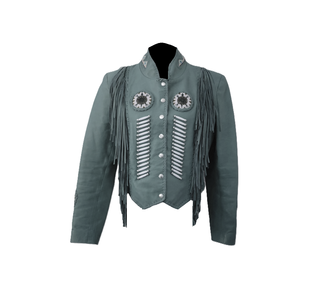 Cowgirl Leather Fringes Beaded Jacket with Bones WWJ775
