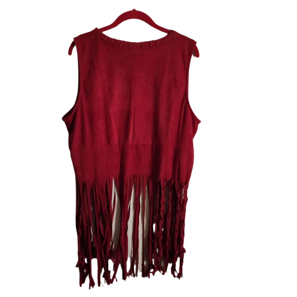 Cowgirl's Western Red Suede Leather Top Fringe Vest CGV517