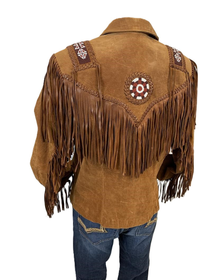 Cowgirl Brown Suede Leather Fringe Beaded Jacket WWJ527