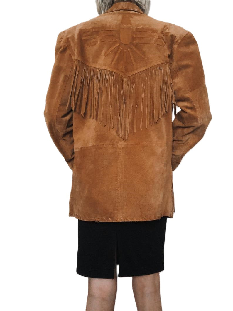 Brown Suede Leather Fringe Jacket For Women WWJ554