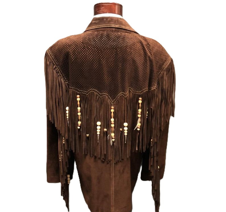 Cowgirl Dark Brown Suede Leather Fringe Beaded Jacket WWJ509