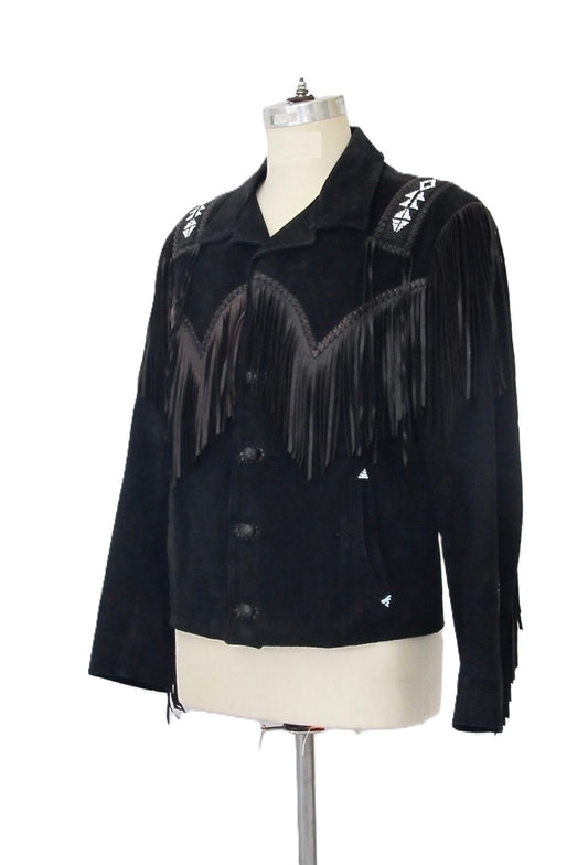 Cowgirl Black Suede Leather Fringe Beaded Jacket WWJ510