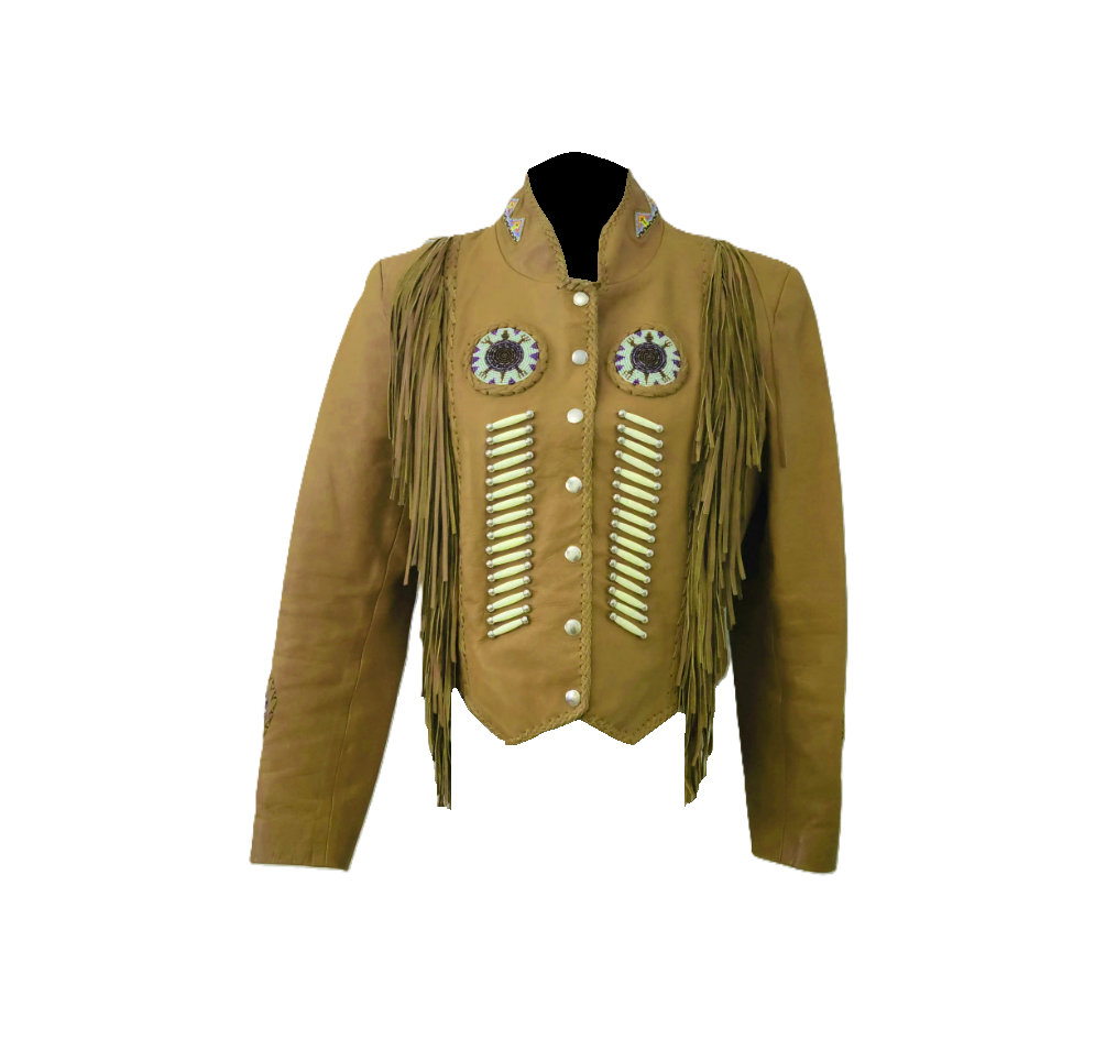 Cowgirl Leather Fringes Beaded Jacket with Bones WWJ775