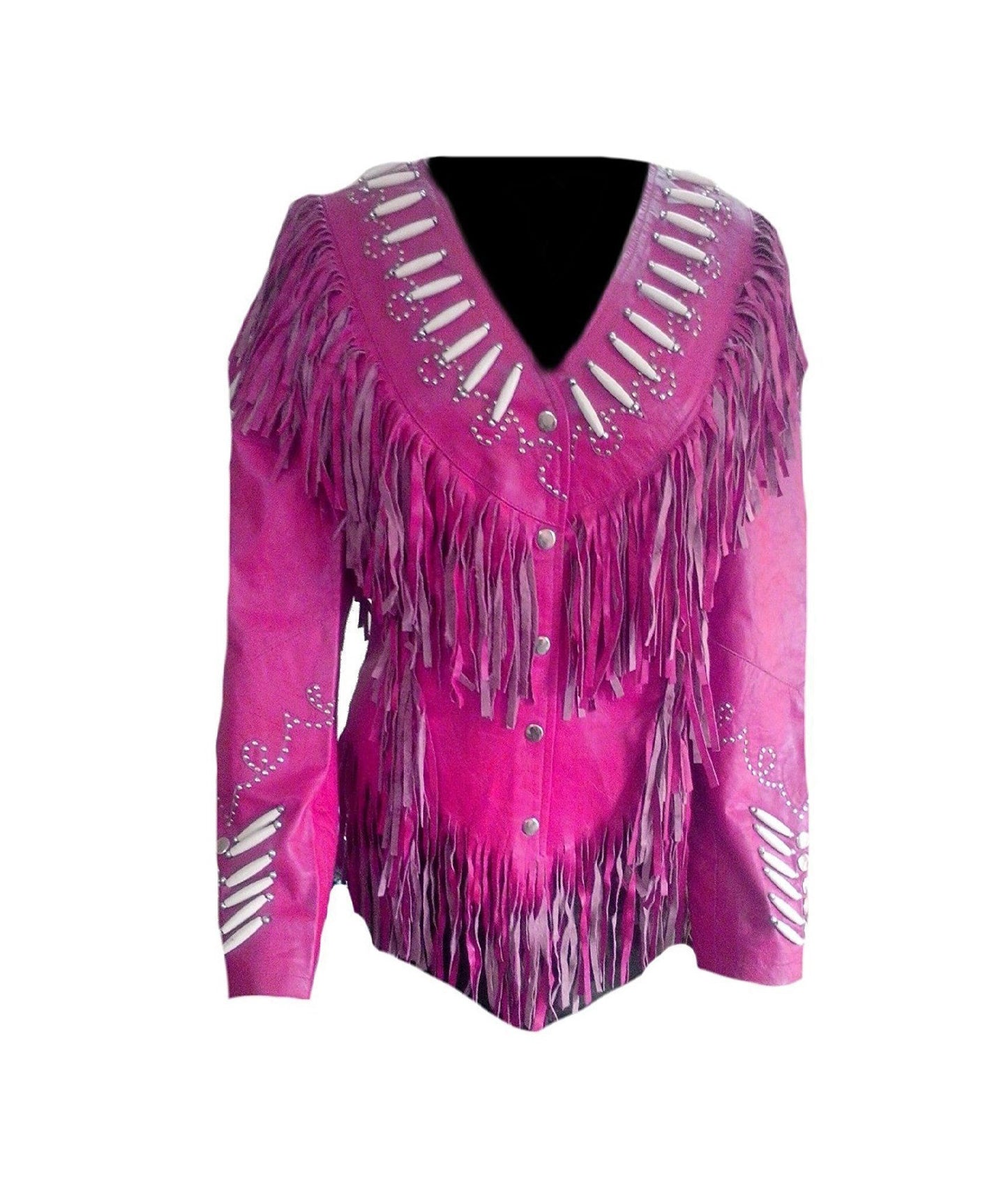 Cowgirl Black Leather Bones Fringes Jacket For Woman WWJ559